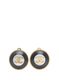 CHANEL Pre-Owned 1995 Gold Plated Acrylic CC Button Clip On Earrings costume earrings