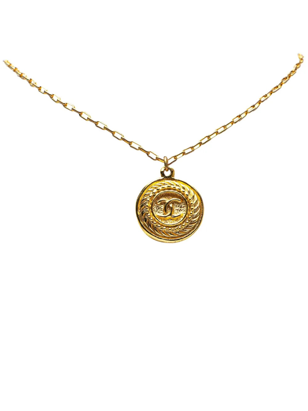 20th Century Gold Plated CC Round Pendant Necklace costume necklace