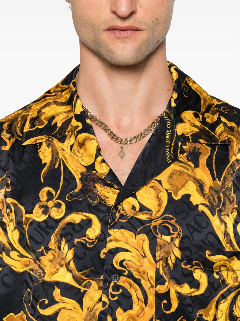 Versace Jeans Couture Overhemd met barocco-print en korte mouwen Zwart