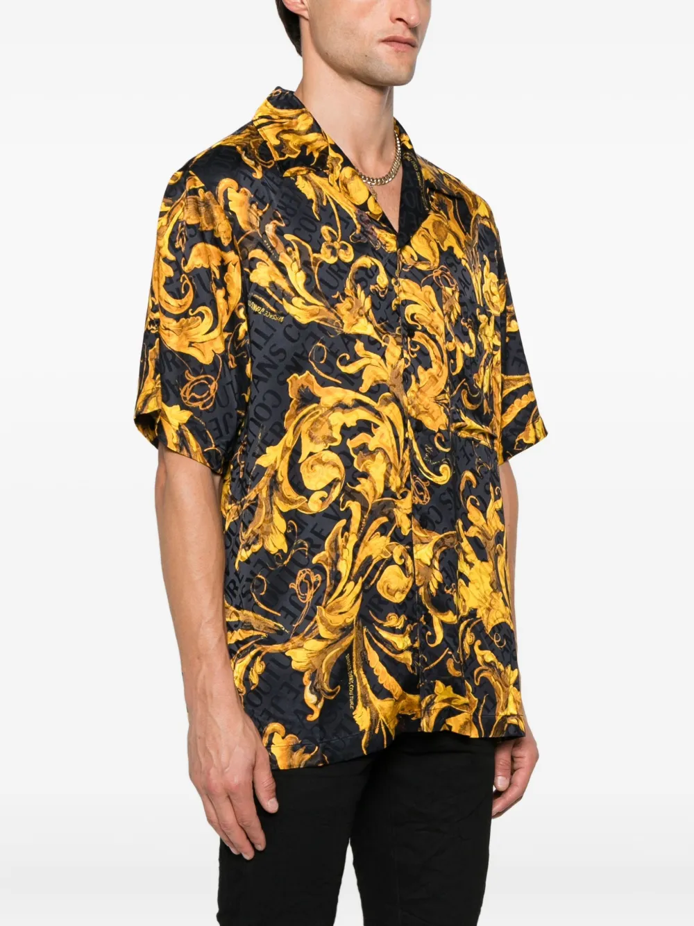 Versace Jeans Couture Overhemd met barocco-print en korte mouwen Zwart