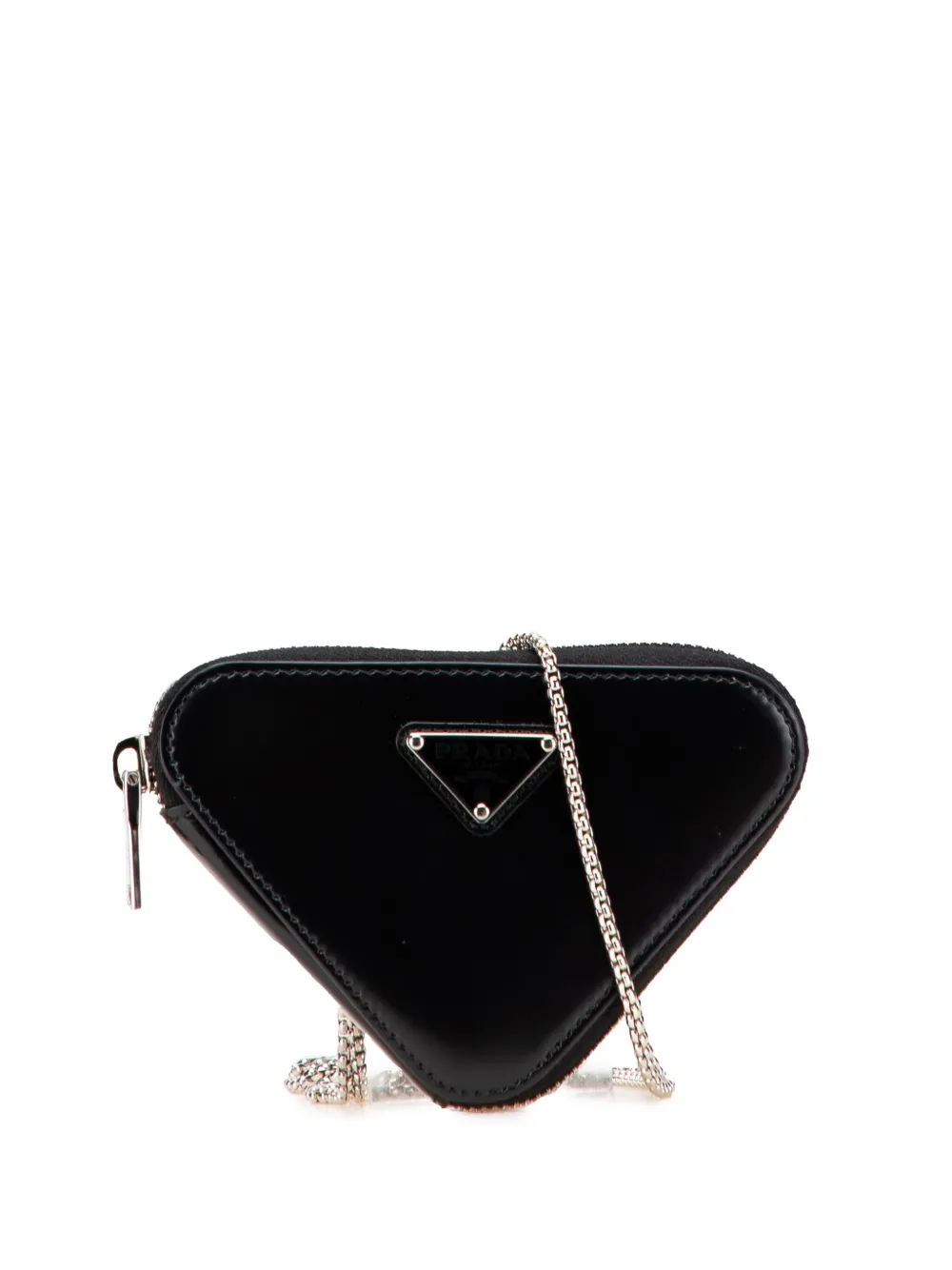 Prada Pre-Owned 2013-2025 Mini Spazzolato Leather Triangle Chain crossbody bag | Black | Image 1