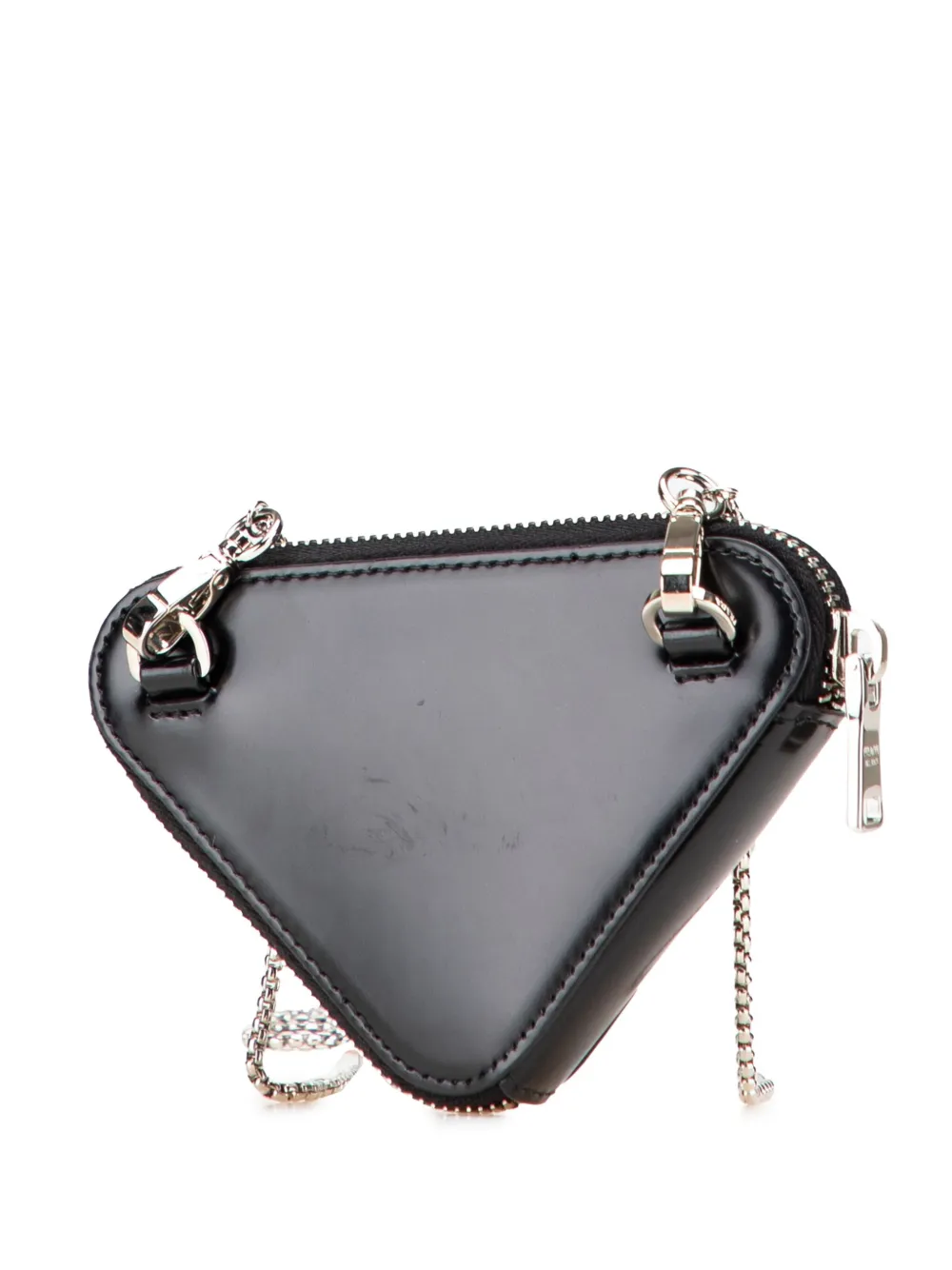 Pre-owned Prada 2013-2025 Mini Spazzolato Leather Triangle Chain Crossbody Bag In Black
