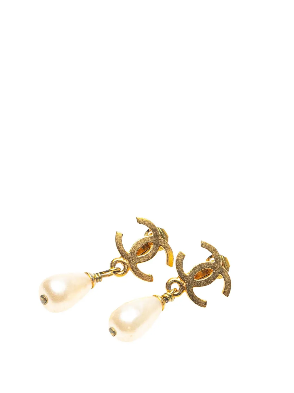 1995 Gold Plated CC Faux Pearl Drop Clip on Earrings costume earrings