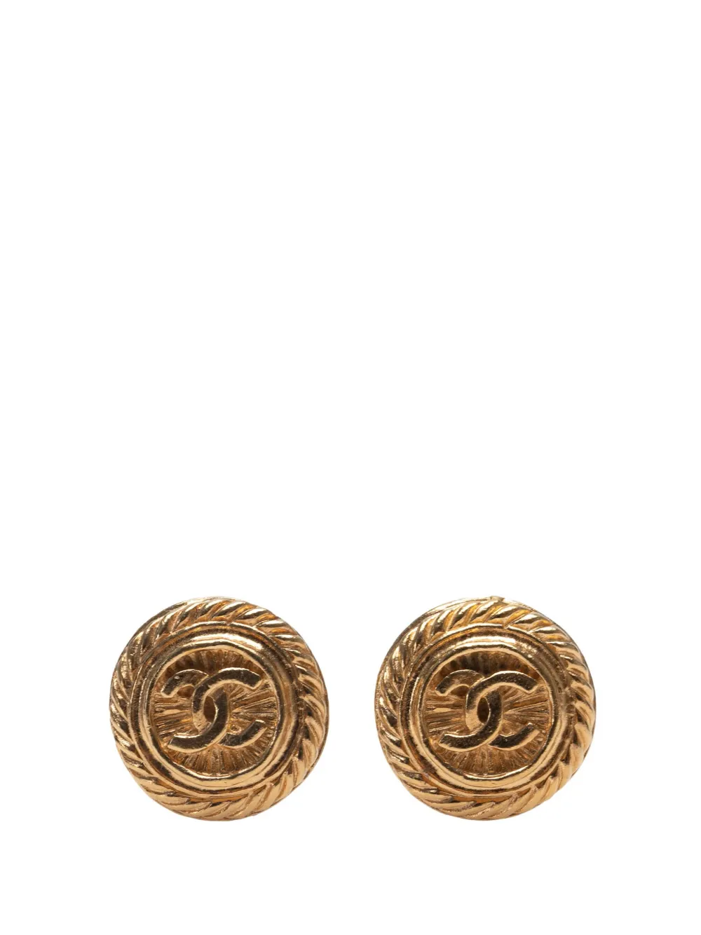 CHANEL Pre-Owned 1970-1980 Gold Plated CC Round Clip On Earrings CHANEL Pre-Owned 1970-1980 Gold Plated CC Round Clip On Earrings
