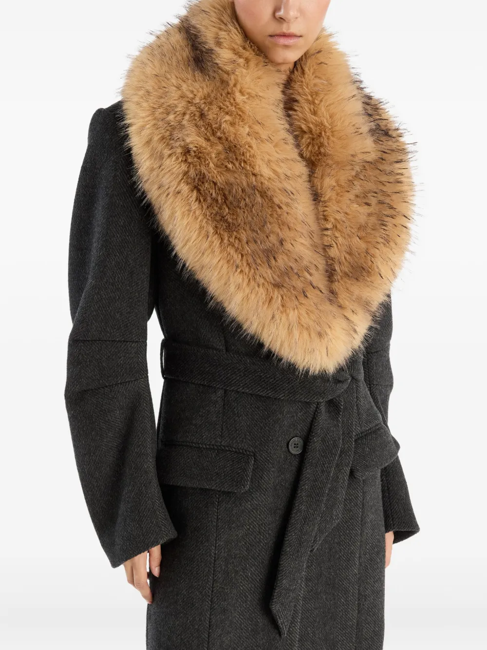 Rotate Birger Christensen Single-breasted Faux-fur Collar Coat In Black