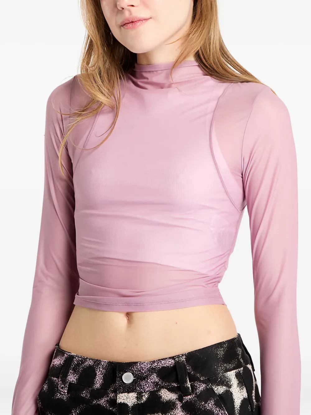 Nike mock-neck sheer top Roze