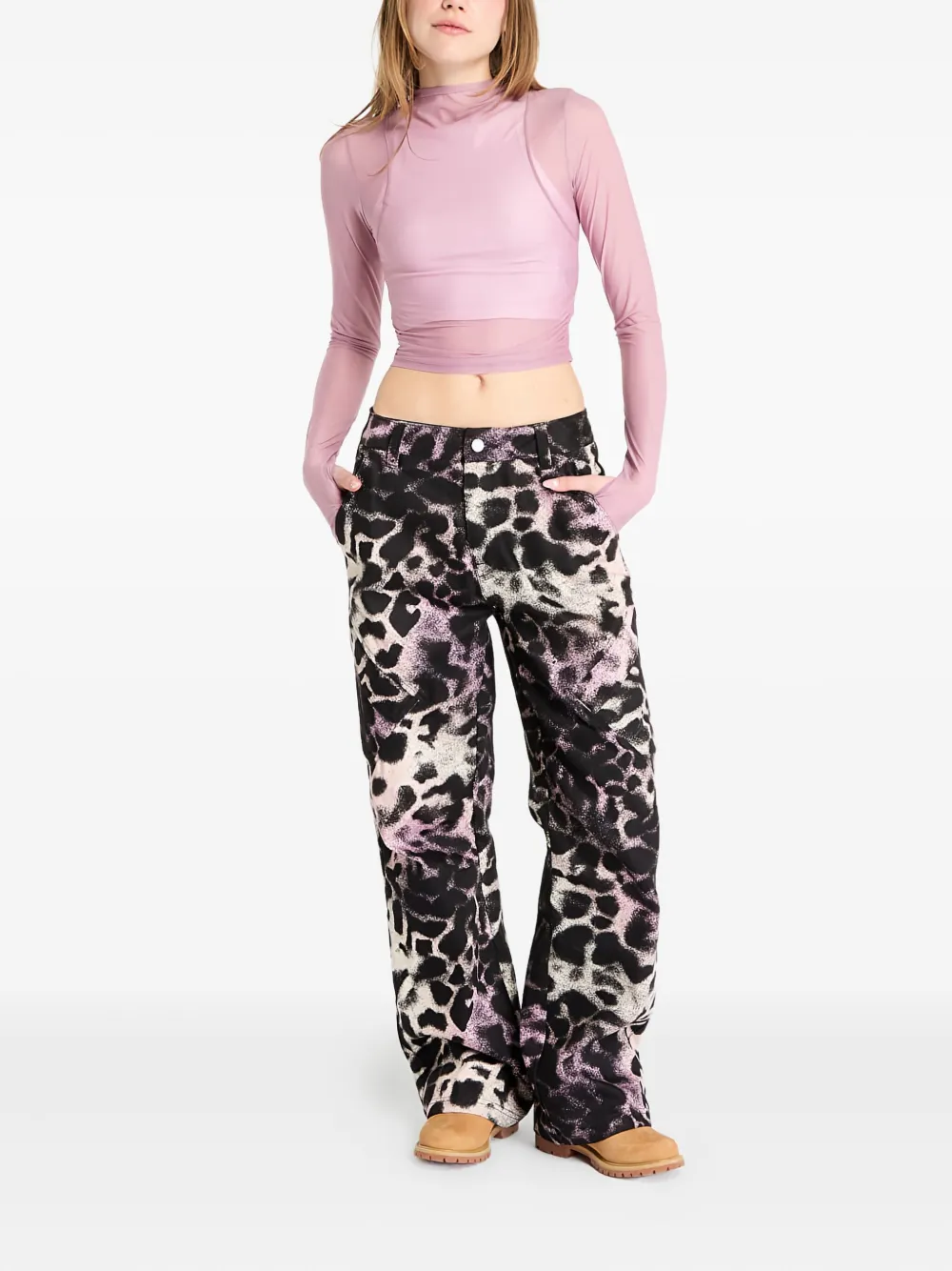 Nike mock-neck sheer top Roze