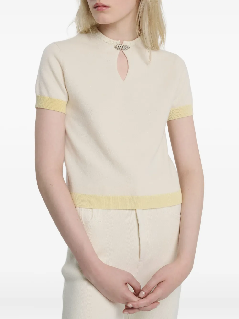 Barrie Top met keyhole verfraaid met stras Wit