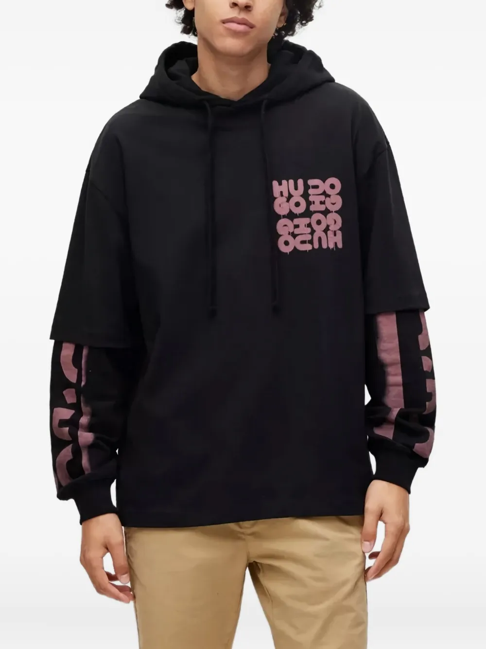 BOSS graphic-print hoodie Zwart
