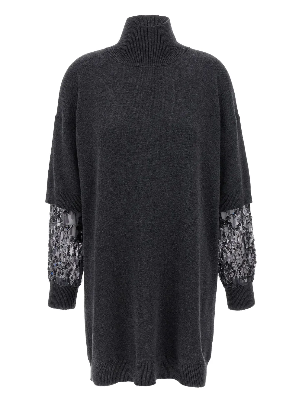Brunello Cucinelli sequin-embellished high-neck mini dress Grijs