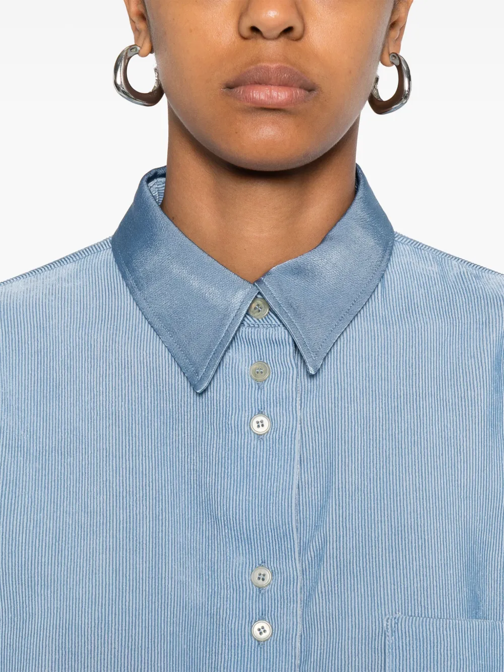 Forte Ribfluwelen blouse met opgestikte zak Blauw