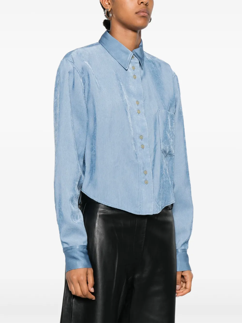 Forte Ribfluwelen blouse met opgestikte zak Blauw