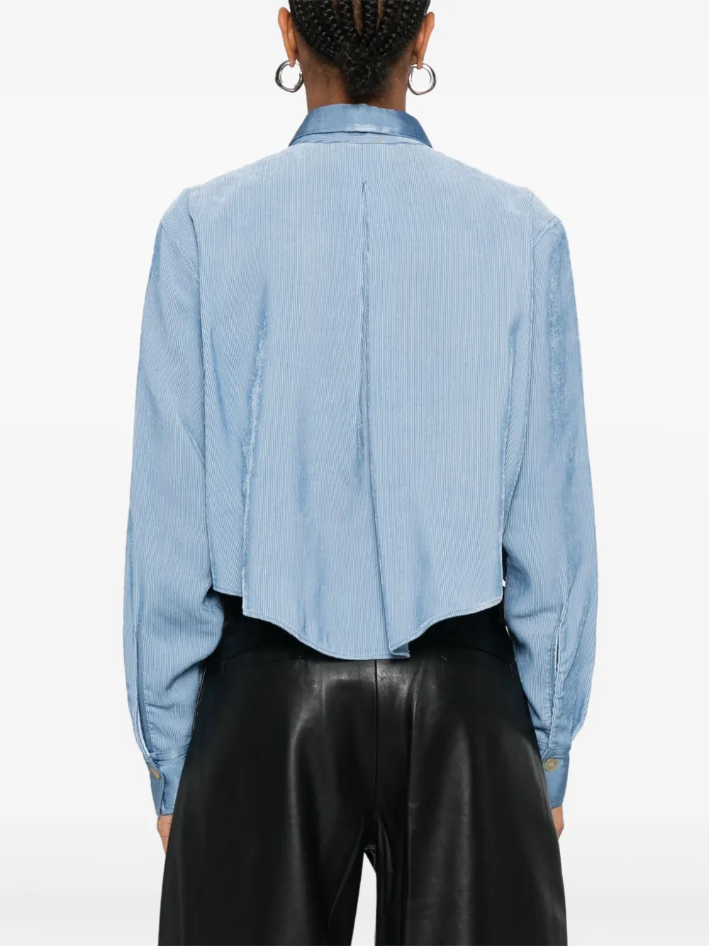 Forte Ribfluwelen blouse met opgestikte zak Blauw