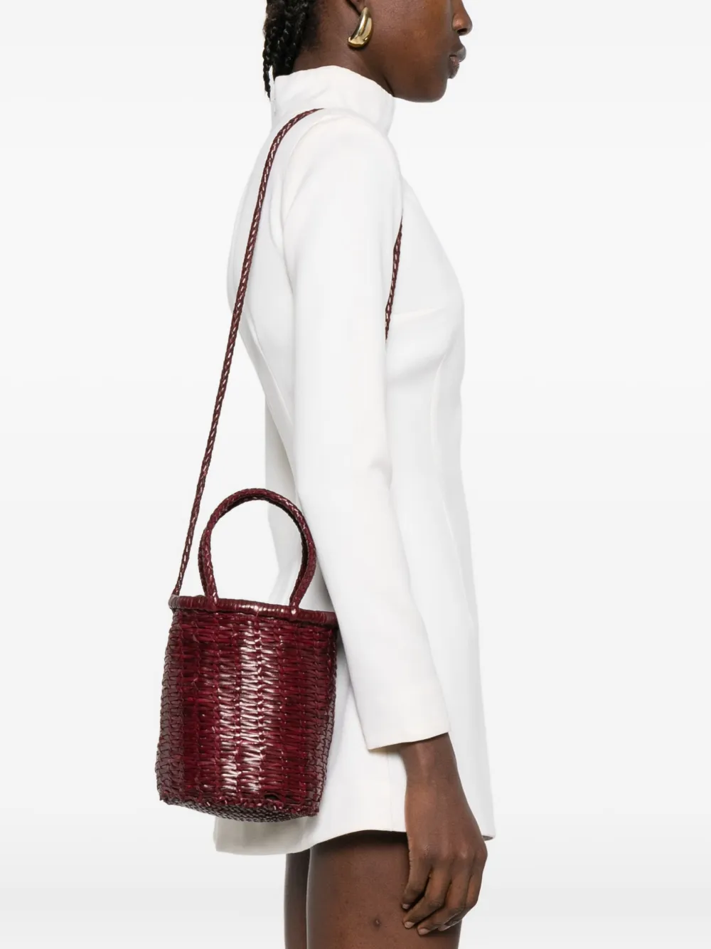 Dragon Diffusion Braided Leather Bucket Bag In Red