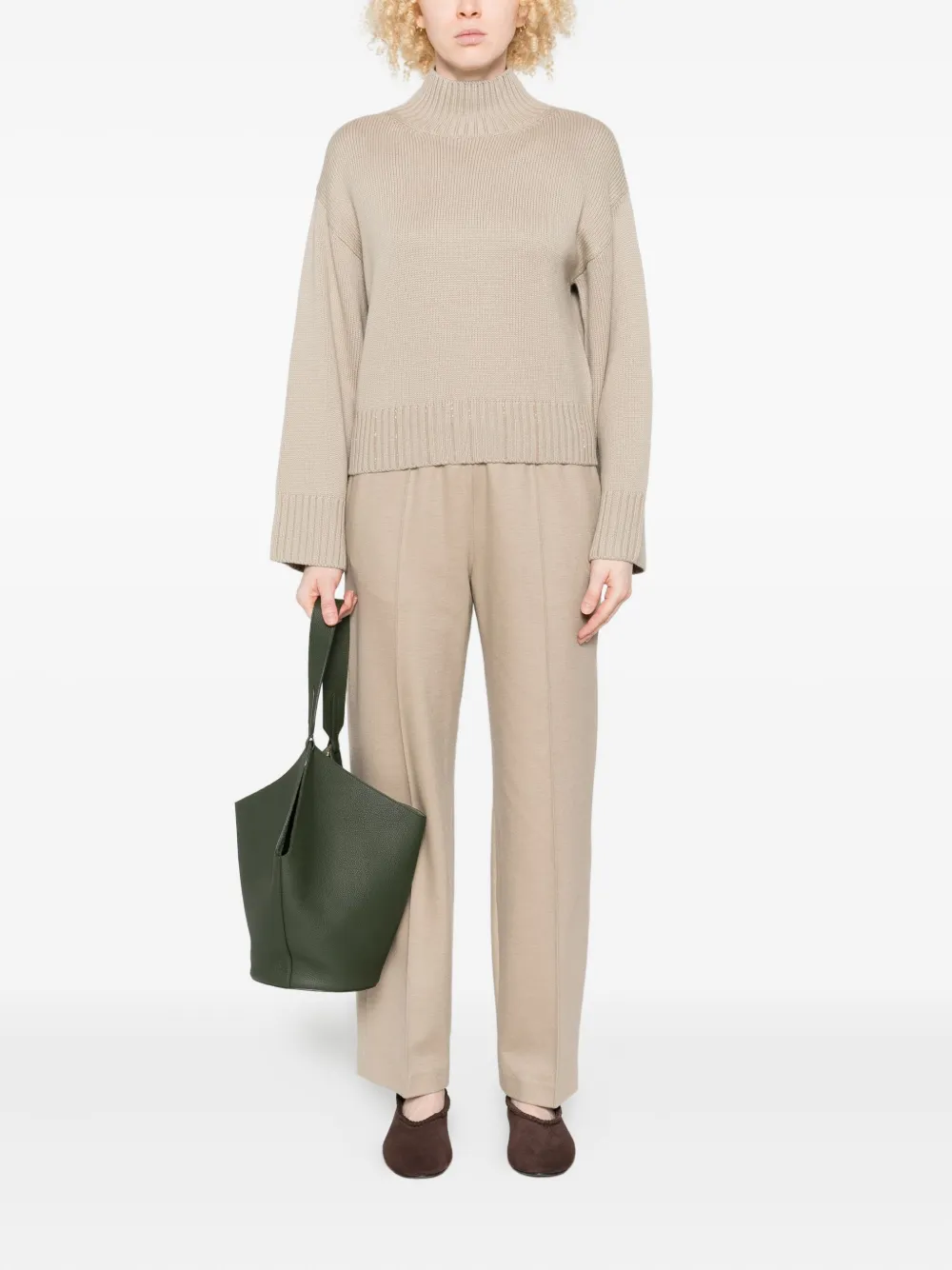 Fabiana Filippi Straight broek met elastische tailleband en plooien aan de voorkant - Beige