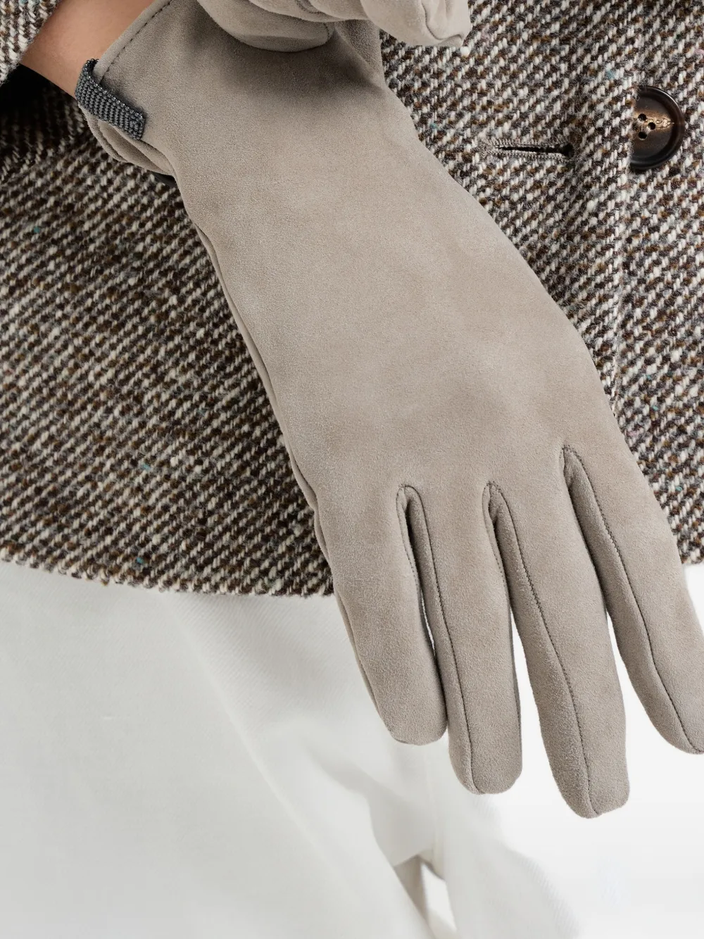 Brunello Cucinelli Gathered-detail Leather Gloves In Gray