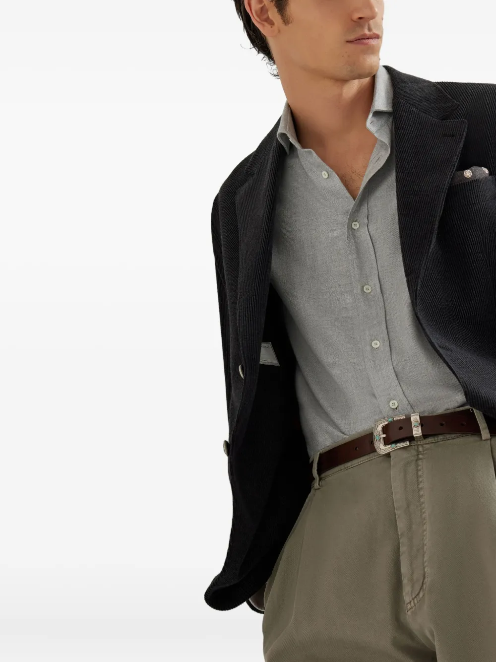 Brunello Cucinelli Overhemd met chevron streep en lange mouwen Grijs