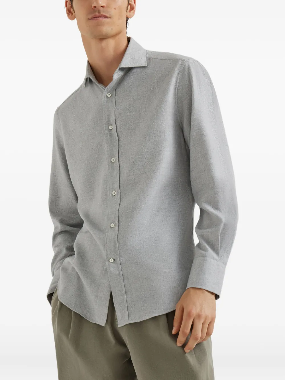 Brunello Cucinelli Overhemd met chevron streep en lange mouwen Grijs