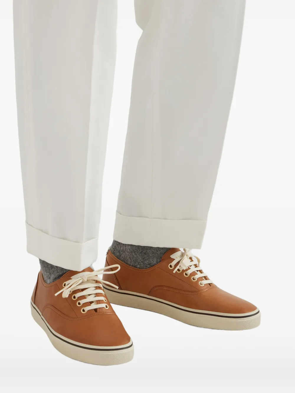 Brunello Cucinelli calfskin lace-up sneakers Brown