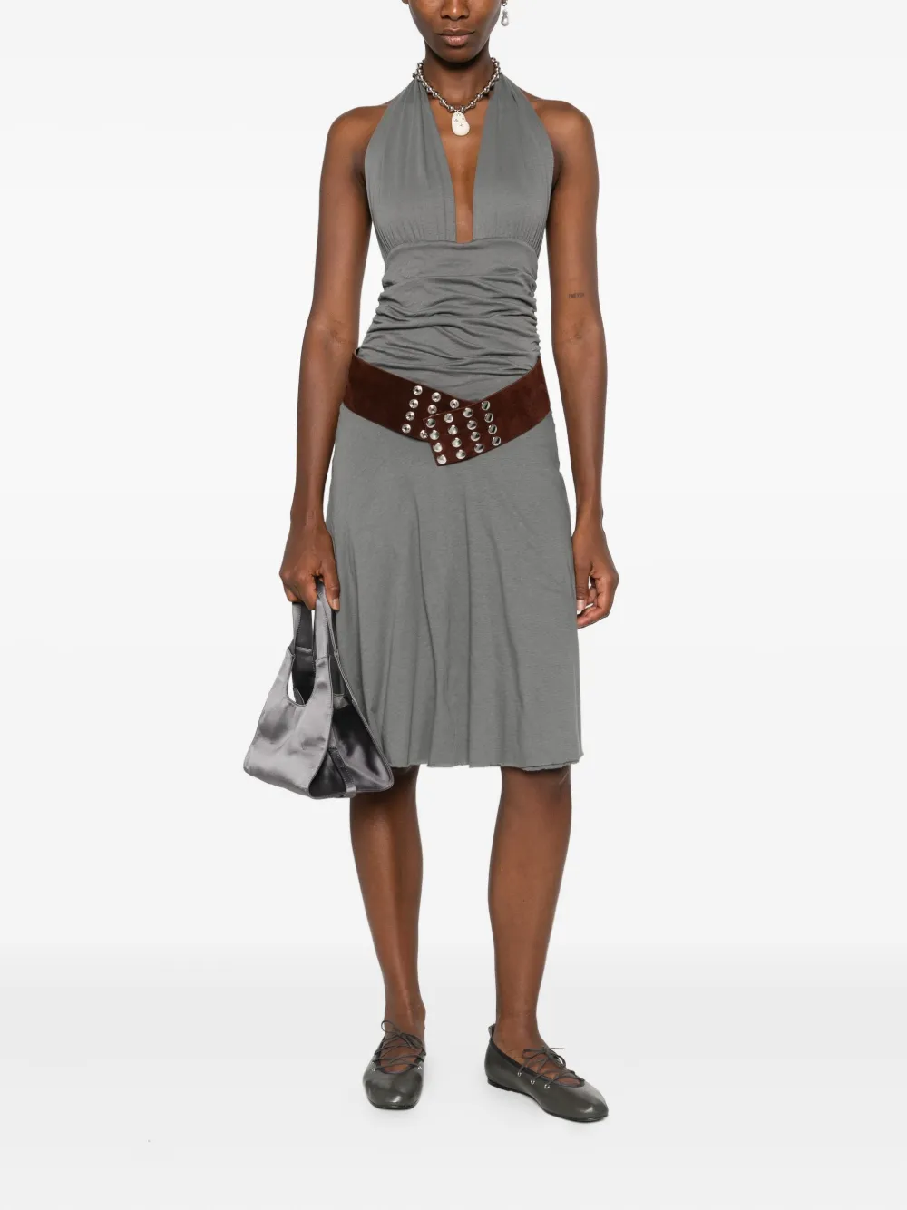 Gimaguas halter-neck gathered mini dress - Grijs