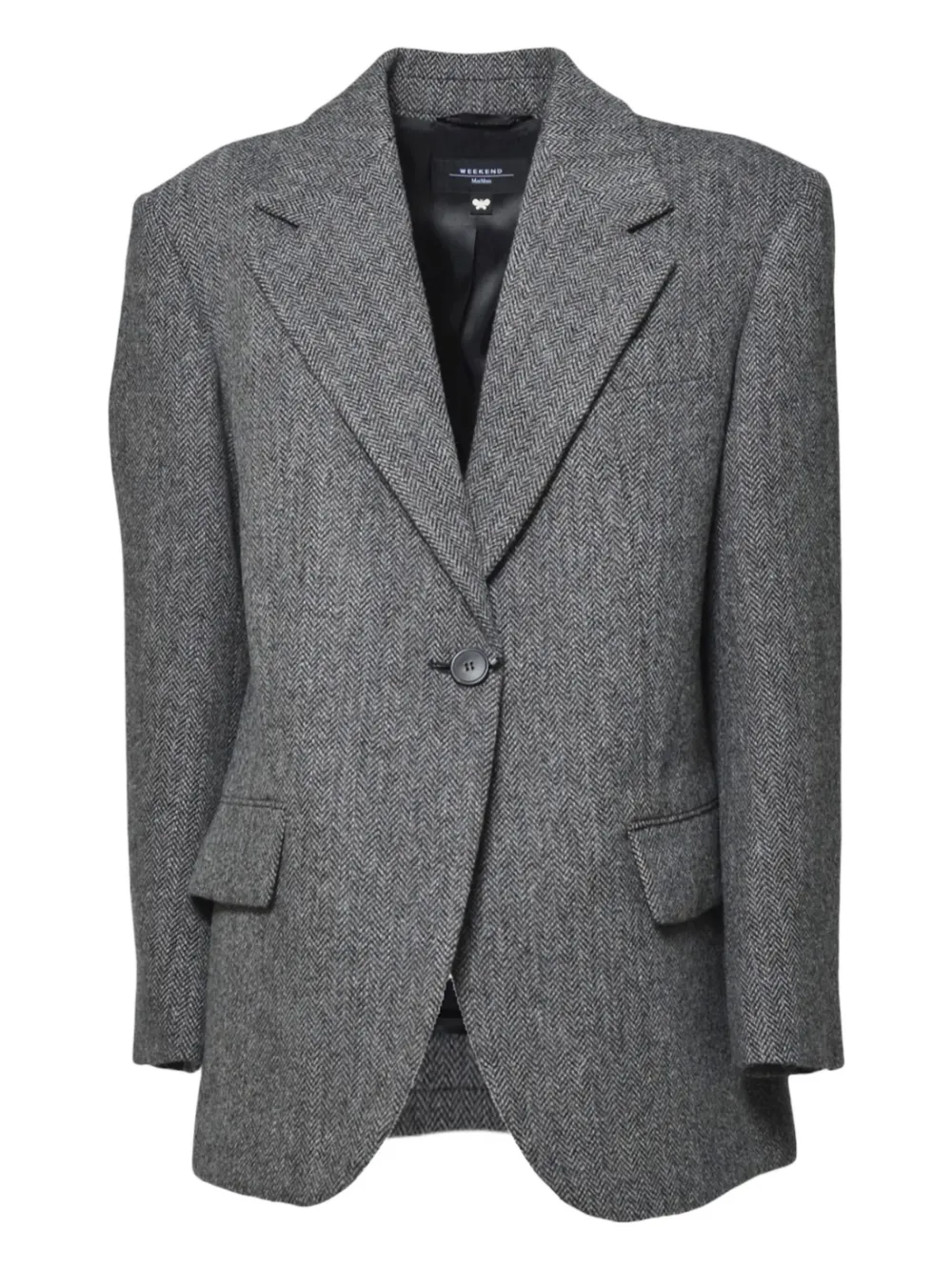 Weekend Max Mara Herringbone-pattern Single-breasted Blazer In Gray