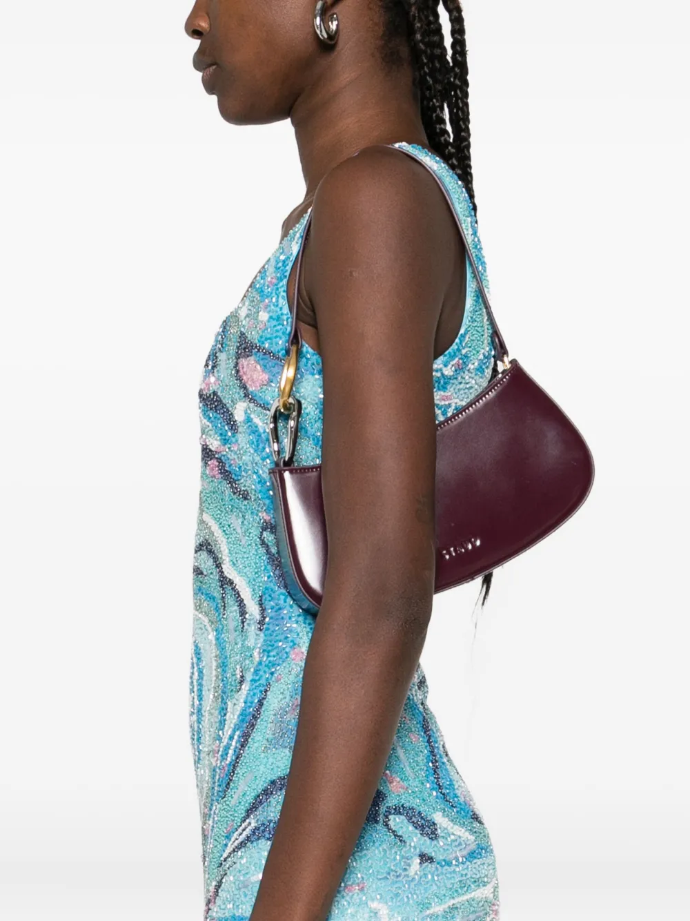 STAUD Ollie curved-handle leather shoulder bag - Paars