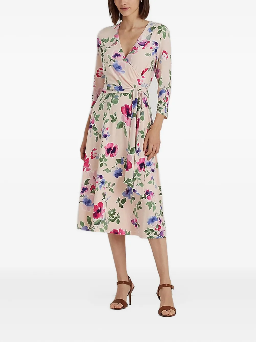 Lauren Ralph Lauren floral-print wrap midi dress - Roze