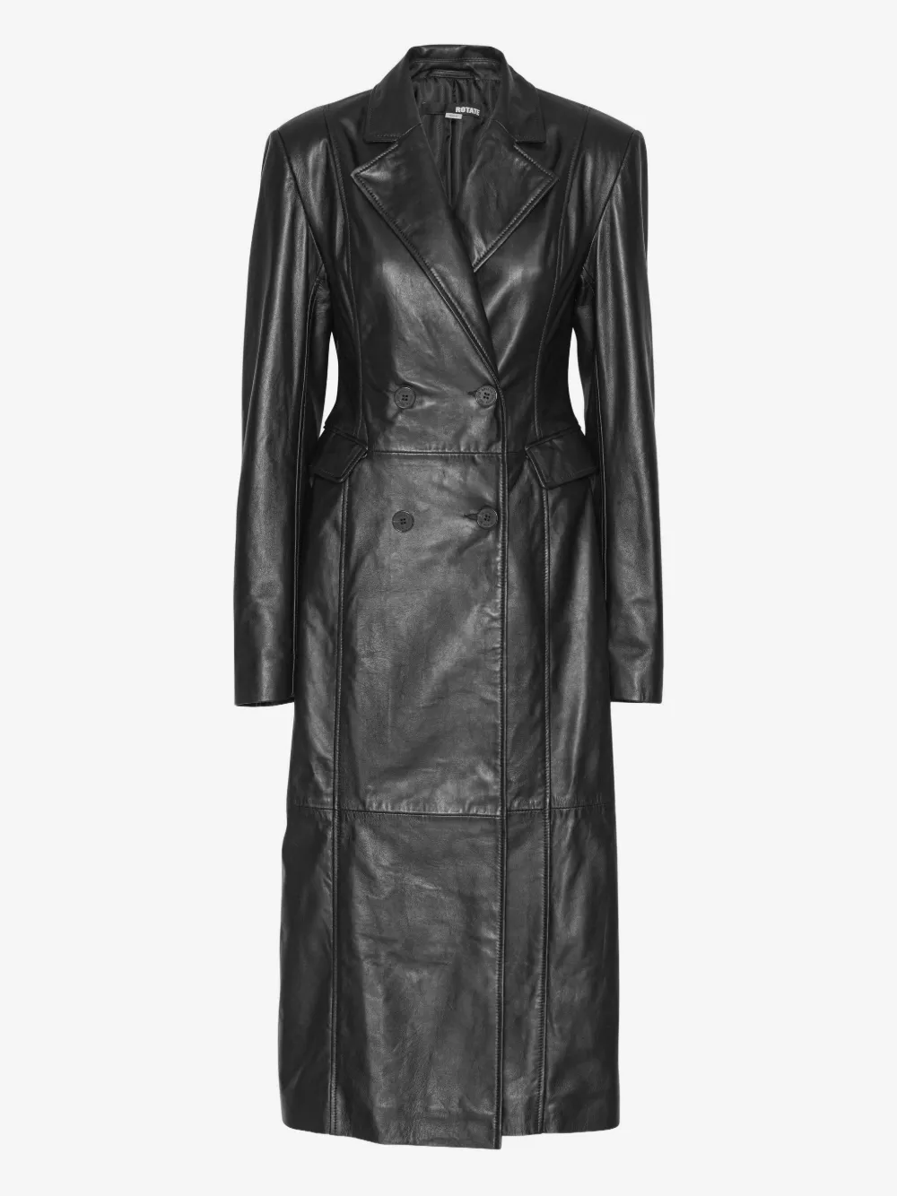double-breasted leather coat