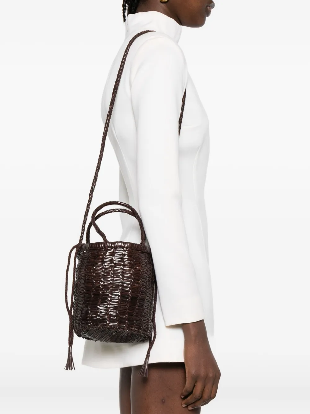 Dragon Diffusion Woven-leather Bucket Bag In Brown