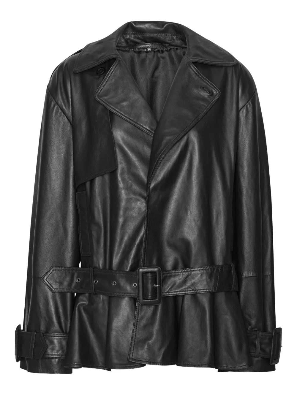 Rotate Birger Christensen Belted Ruffle Leather Jacket In Black