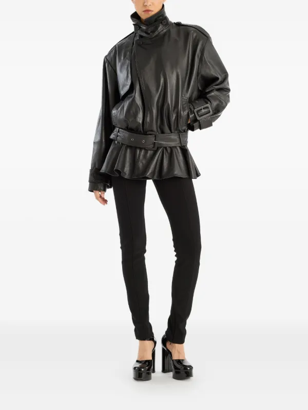 ROTATE BIRGER CHRISTENSEN Belted Ruffle Leather Jacket