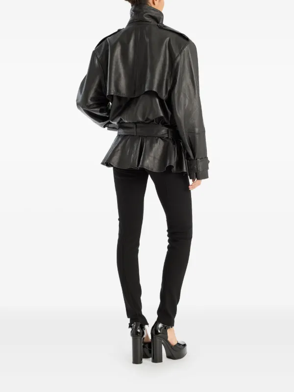 ROTATE BIRGER CHRISTENSEN Belted Ruffle Leather Jacket