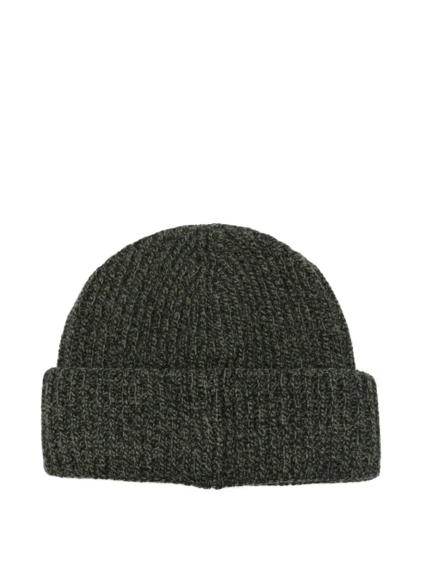 Moncler Dark Green Ribbed Wool Beanie with Logo Patch Moncler Ribbed Logo-Patch Beanie - Green | Editorialist main image 2