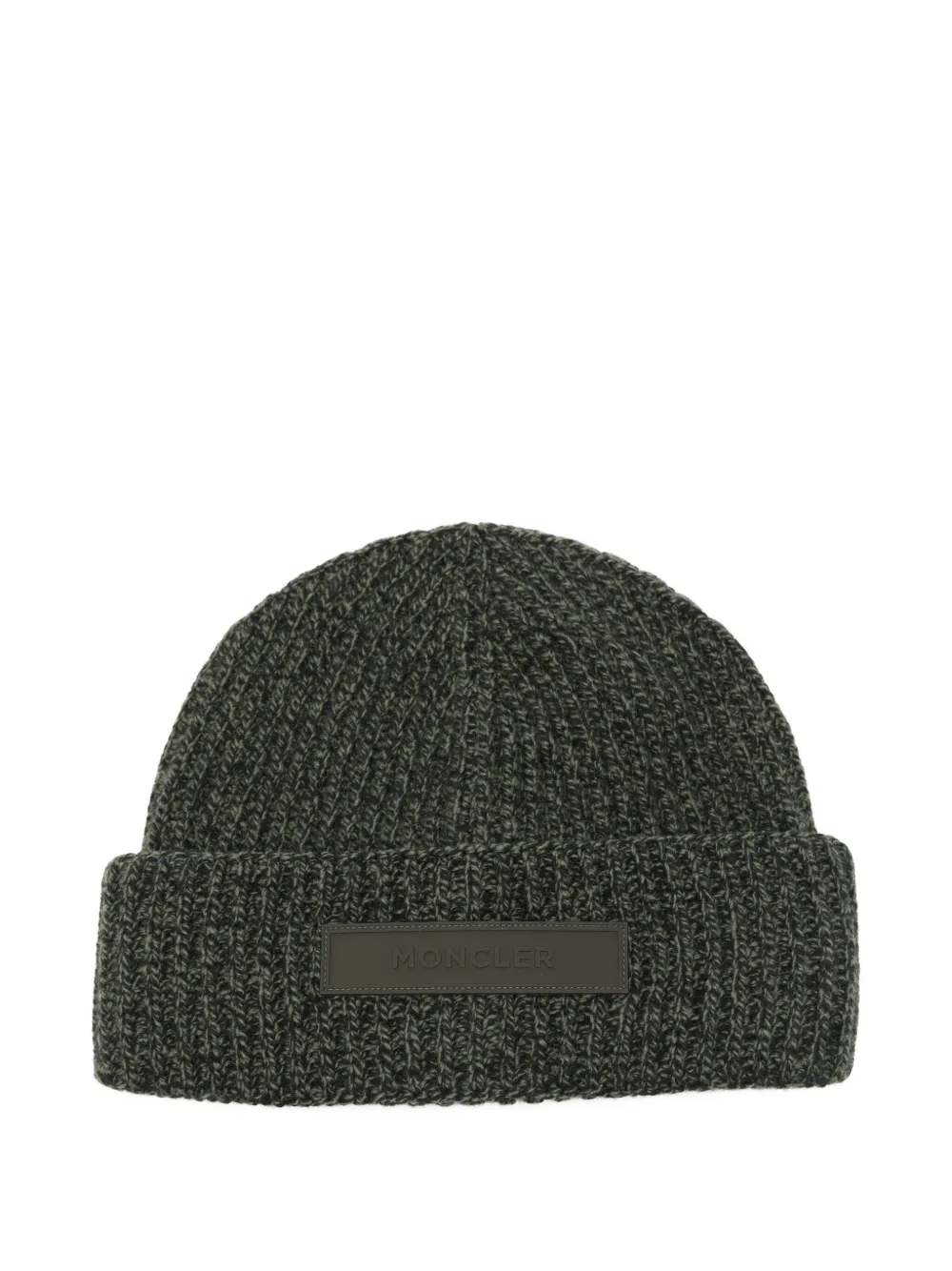 Moncler Logo-patch Ribbed-knit Beanie In Green