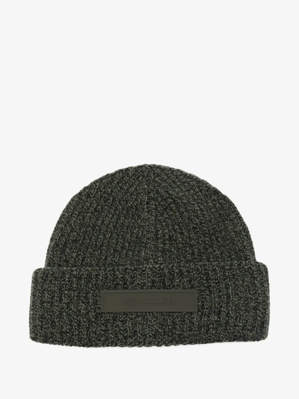Moncler Gerippte Beanie mit Logo-Patch | Grün | Image 1