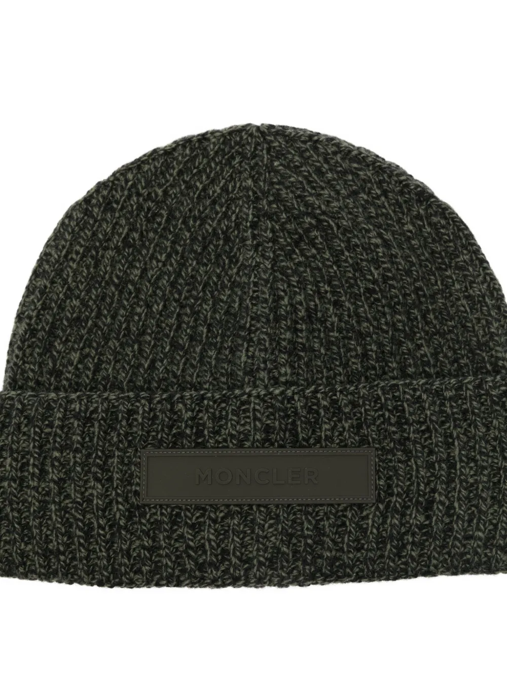 Moncler Logo-patch Ribbed-knit Beanie In Green