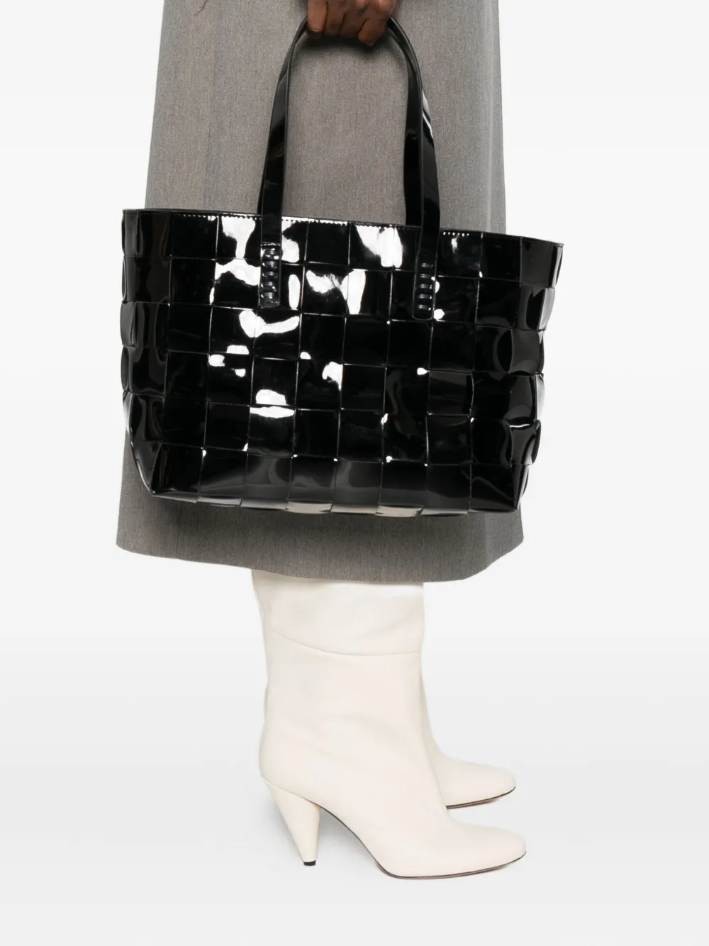 DRAGON DIFFUSION patent-leather-woven tote bag - Zwart