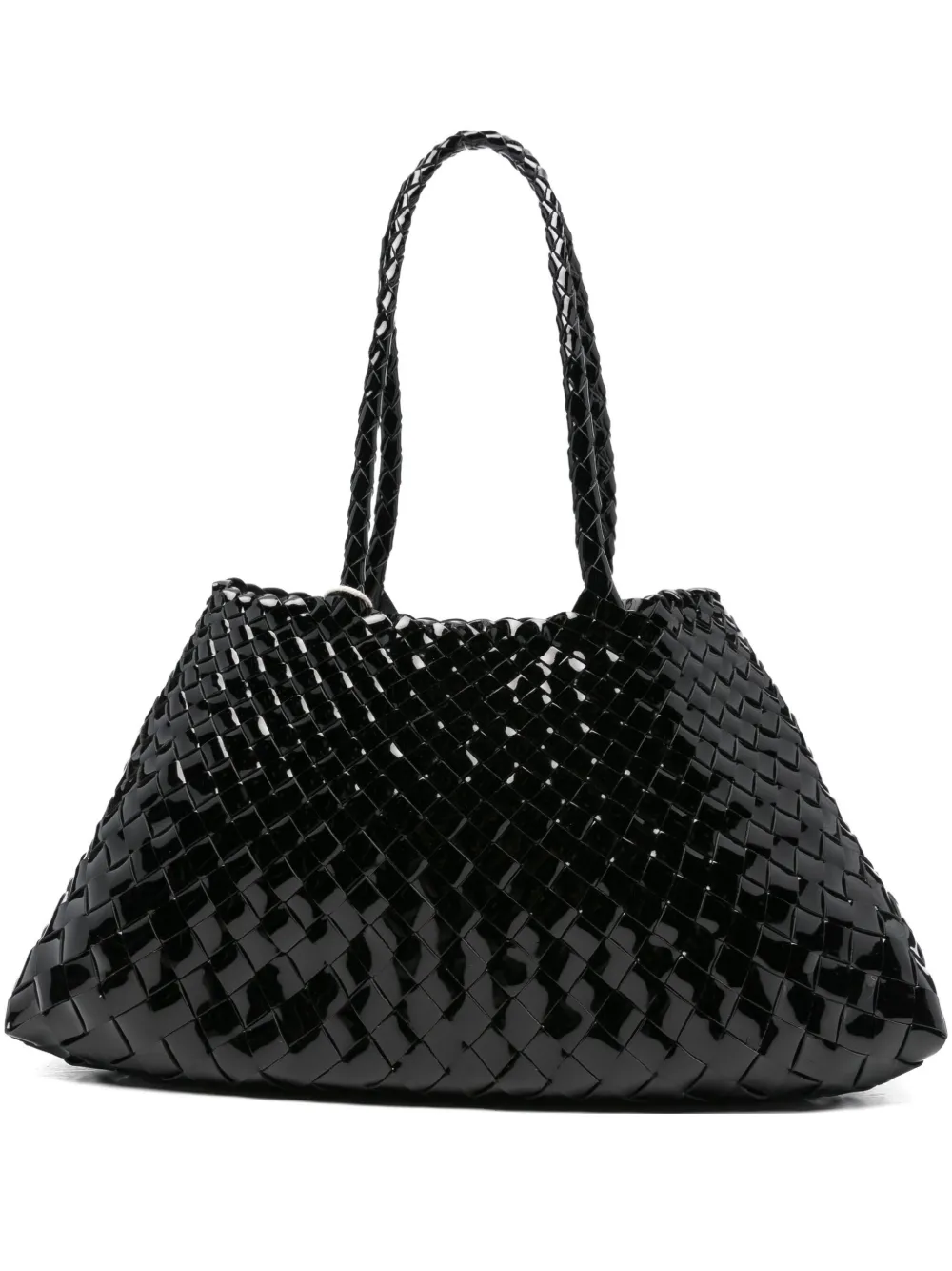 Dragon Diffusion Patent-leather Woven Tote Bag In Black