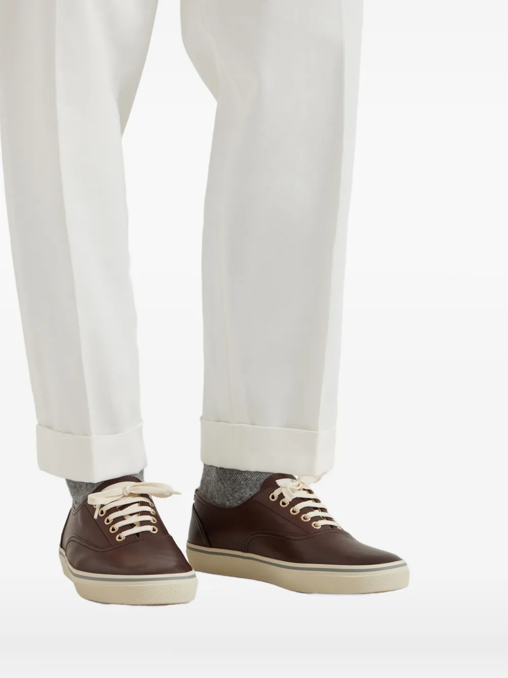 Brunello Cucinelli leather lace-up sneakers Brown