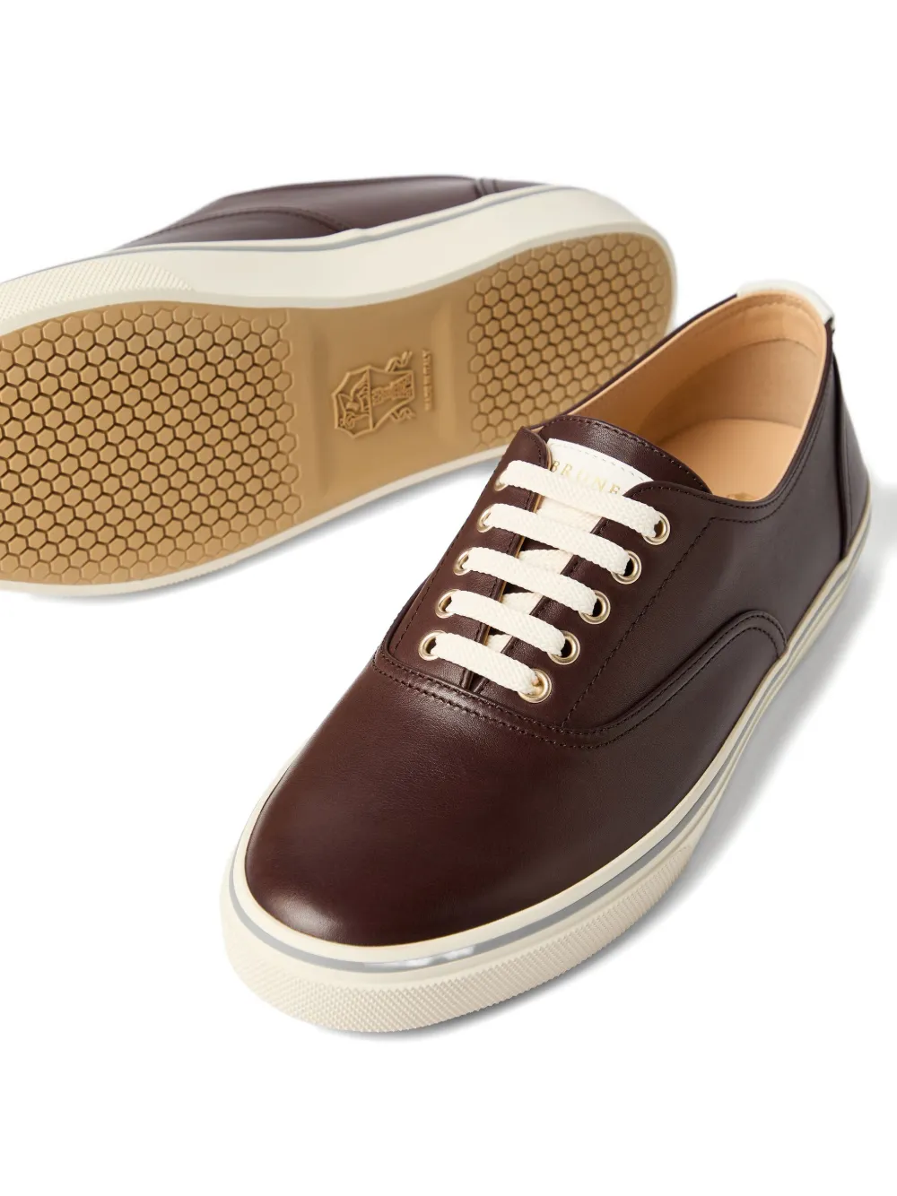 Brunello Cucinelli leather lace-up sneakers Brown
