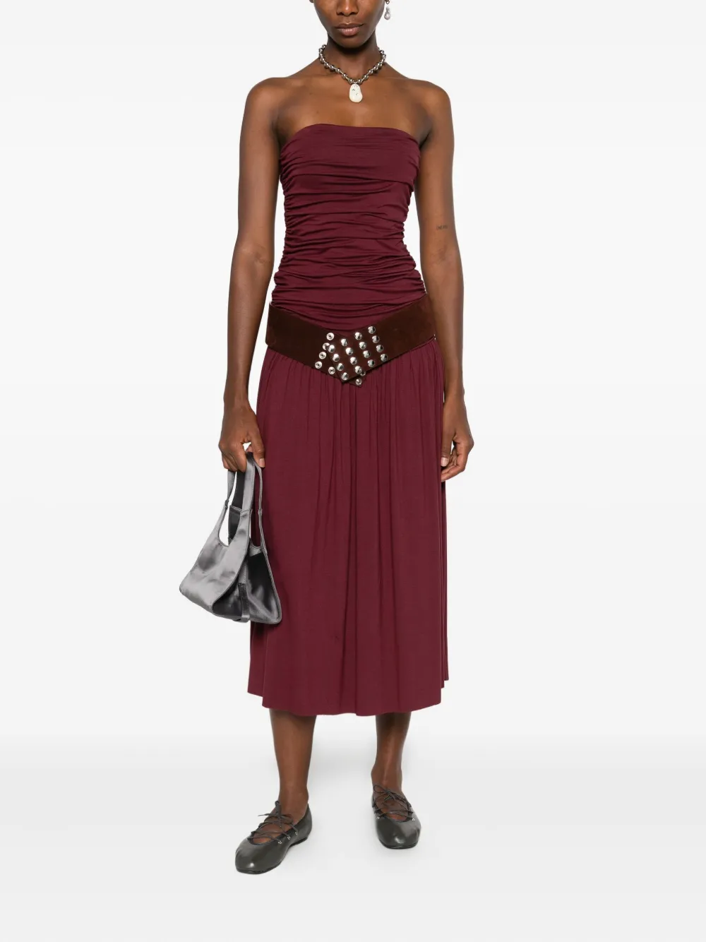 Gimaguas Fortuna strapless gathered midi dress - Rood
