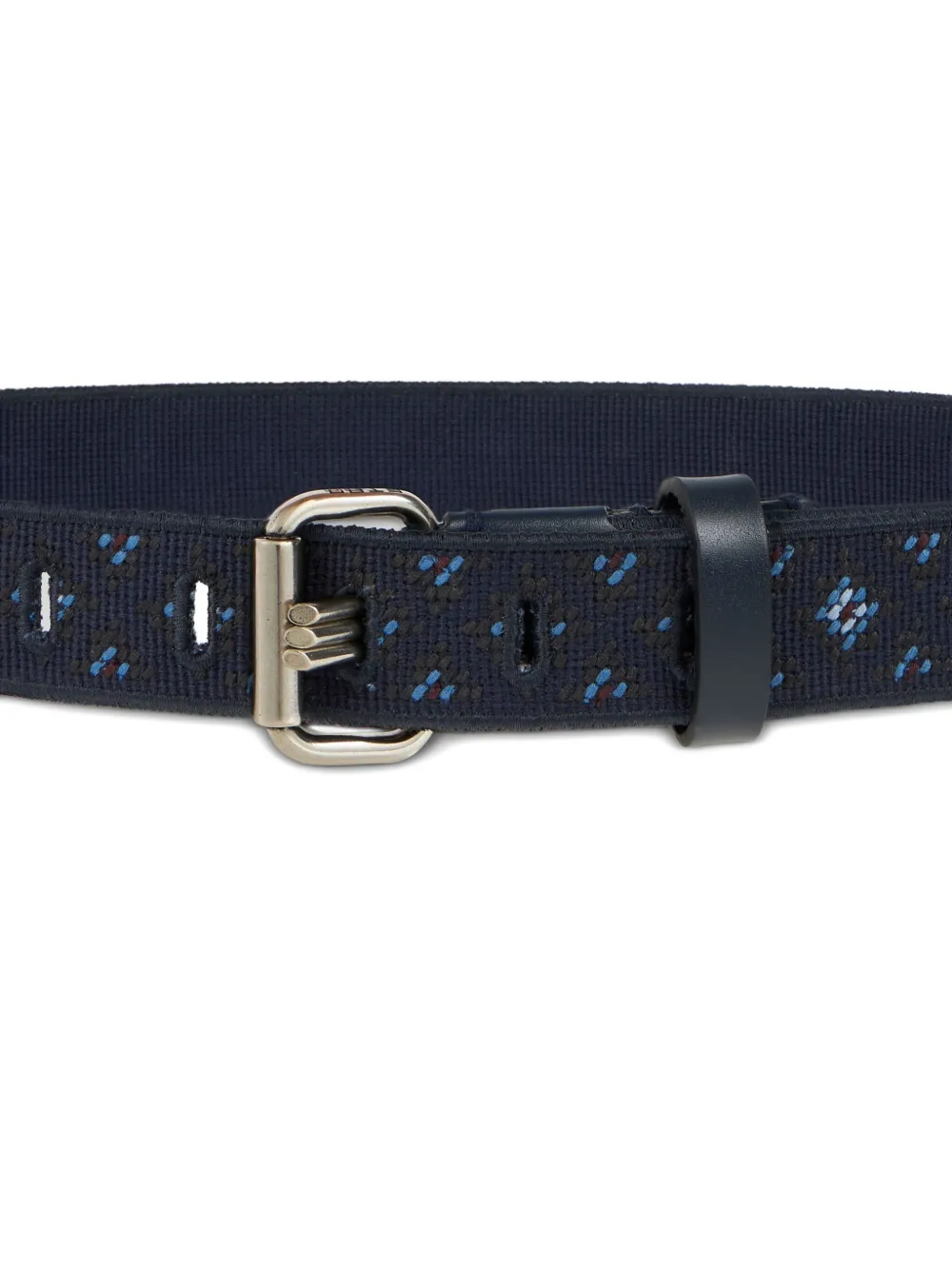 Etro Embroidered Cotton Belt In Blue