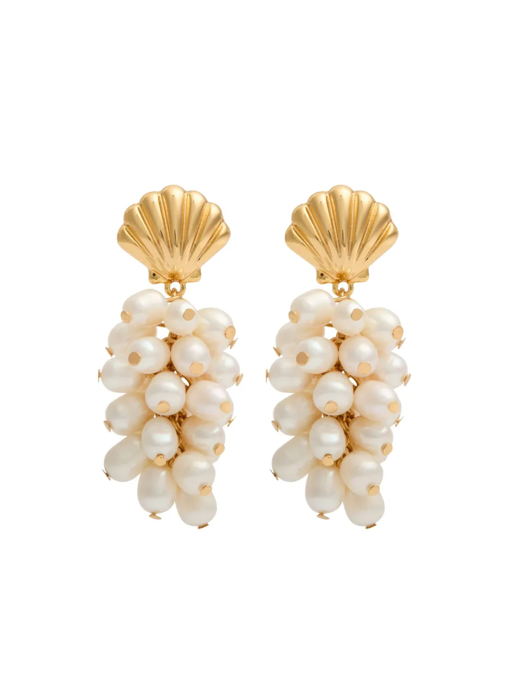 Kenneth Jay Lane shell-shaped pearl cluster drop earrings | Gold | Image 1
