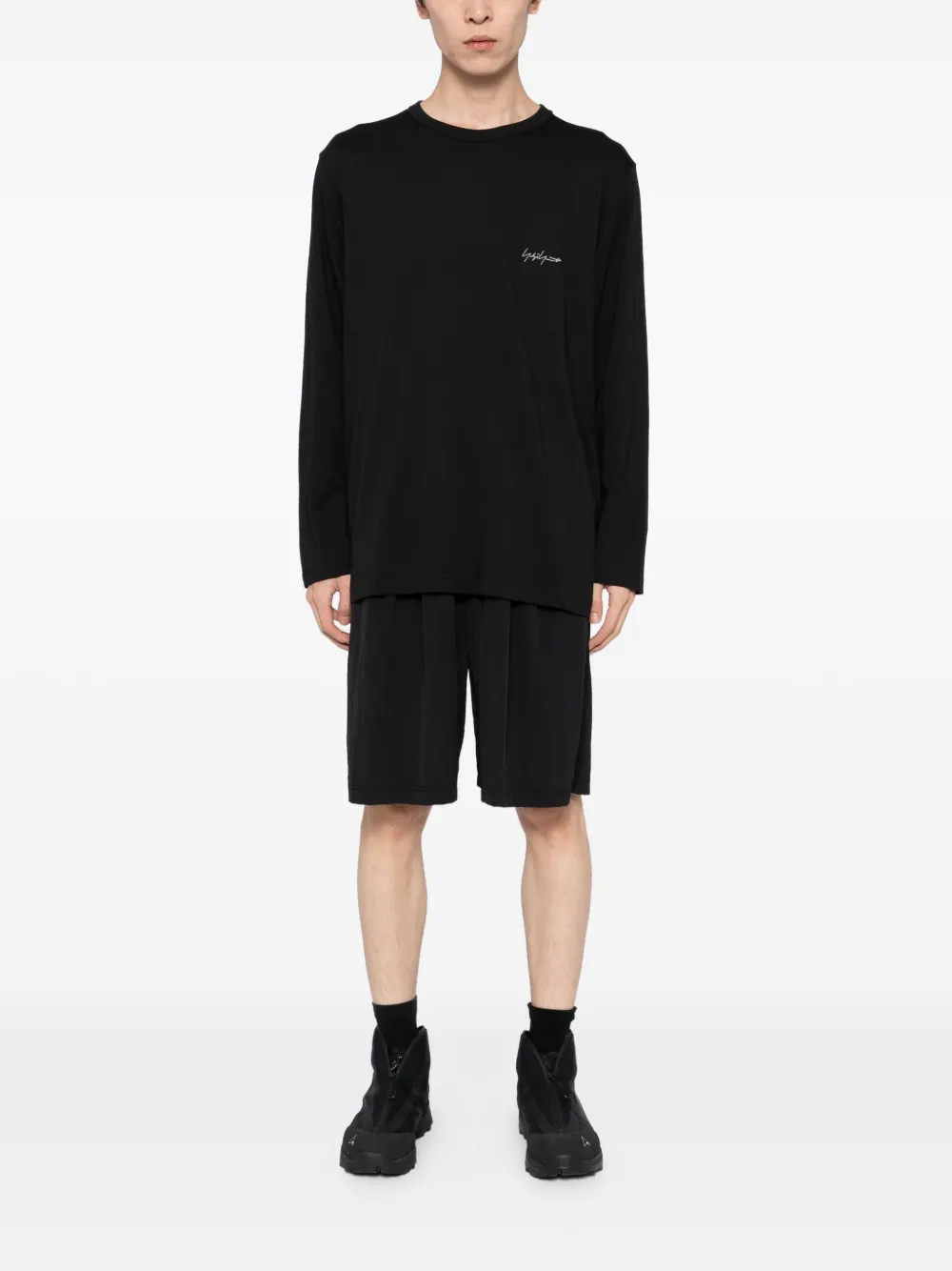 Y-3 Katoenen T-shirt met lange mouwen - Zwart