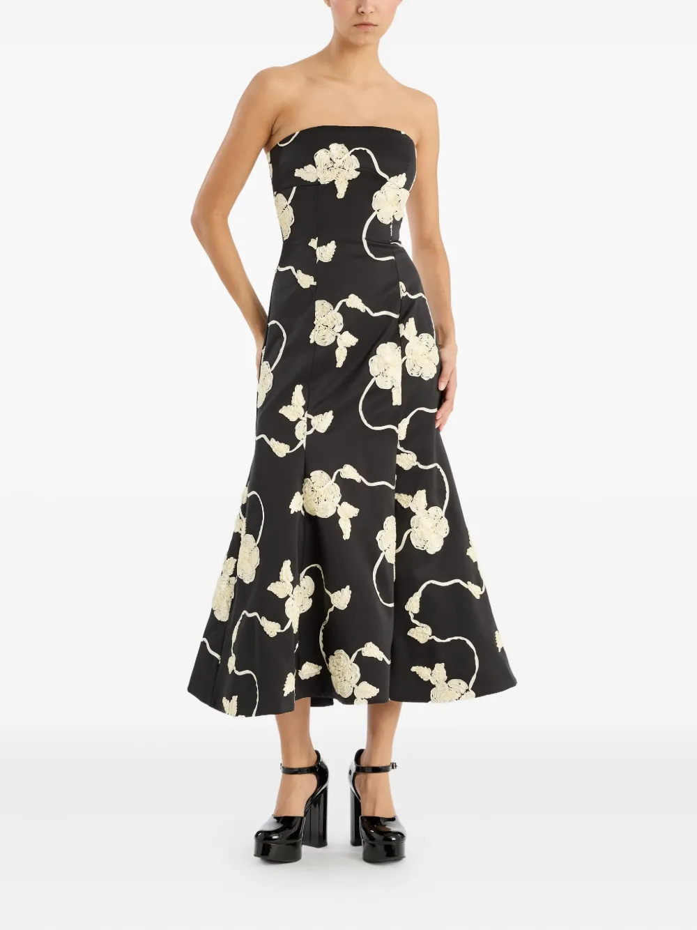 ROTATE BIRGER CHRISTENSEN flower midi dress - Zwart
