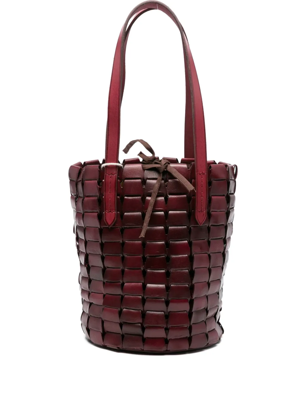 Dragon Diffusion Leather-woven Bucket Bag In Red