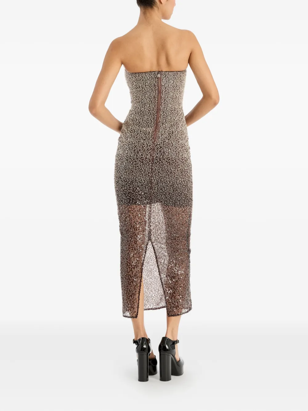 Rotate Birger Christensen Beaded Midi Tube Dress In Brown