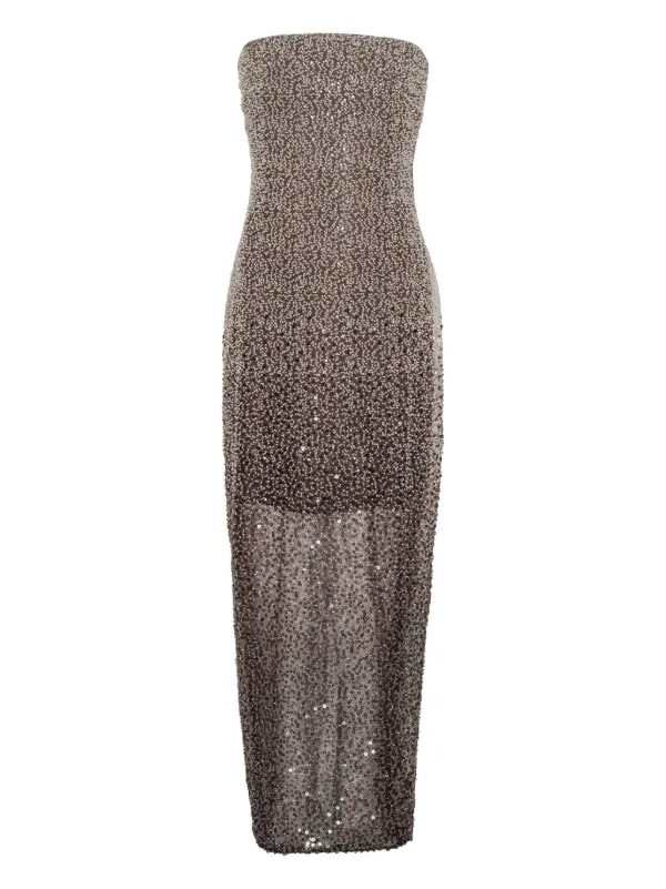 ROTATE BIRGER CHRISTENSEN Beaded Midi Tube Dress | Brown | FARFETCH GR