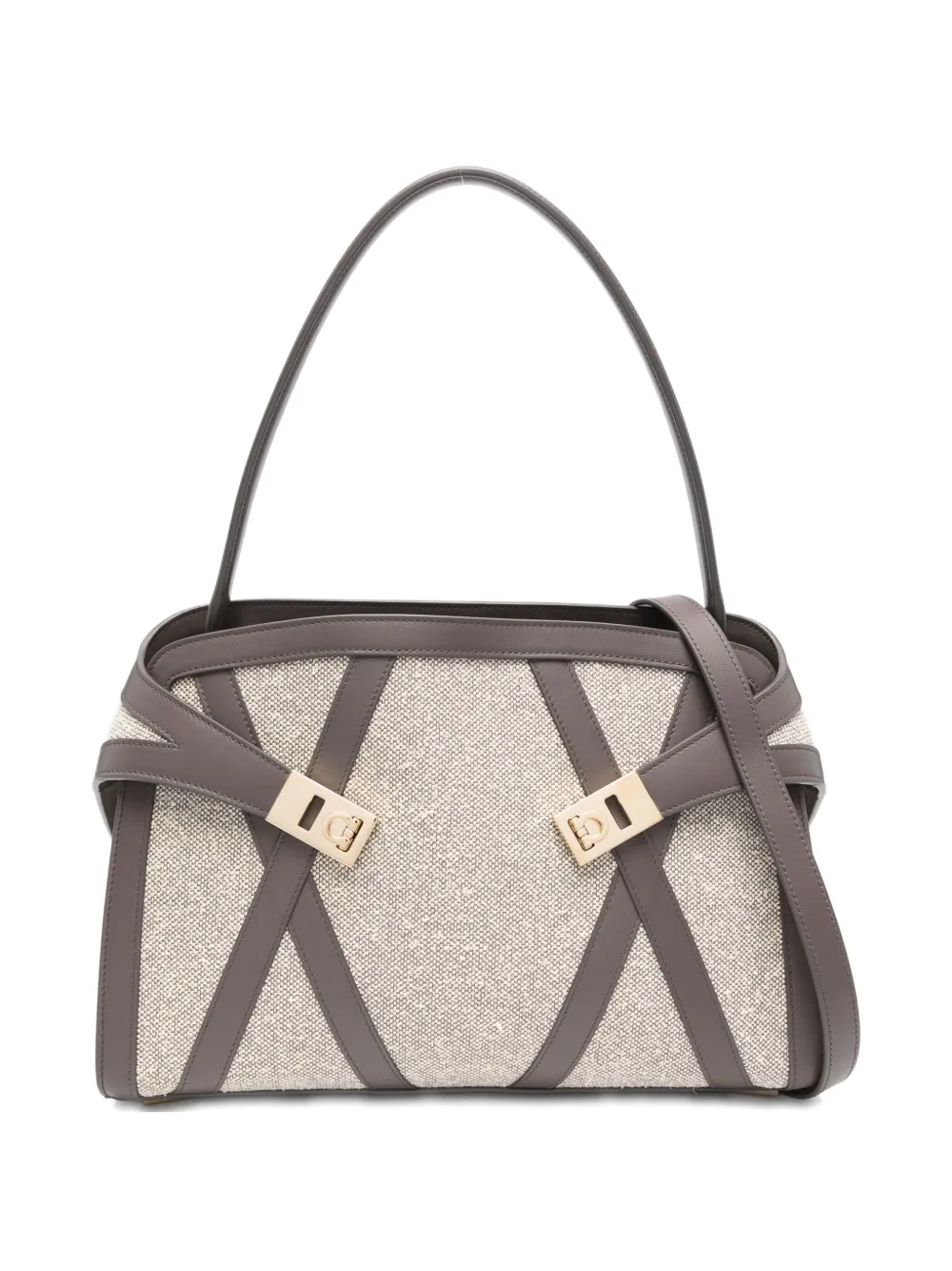 Ferragamo Hug leather-trimmed tote bag Grijs