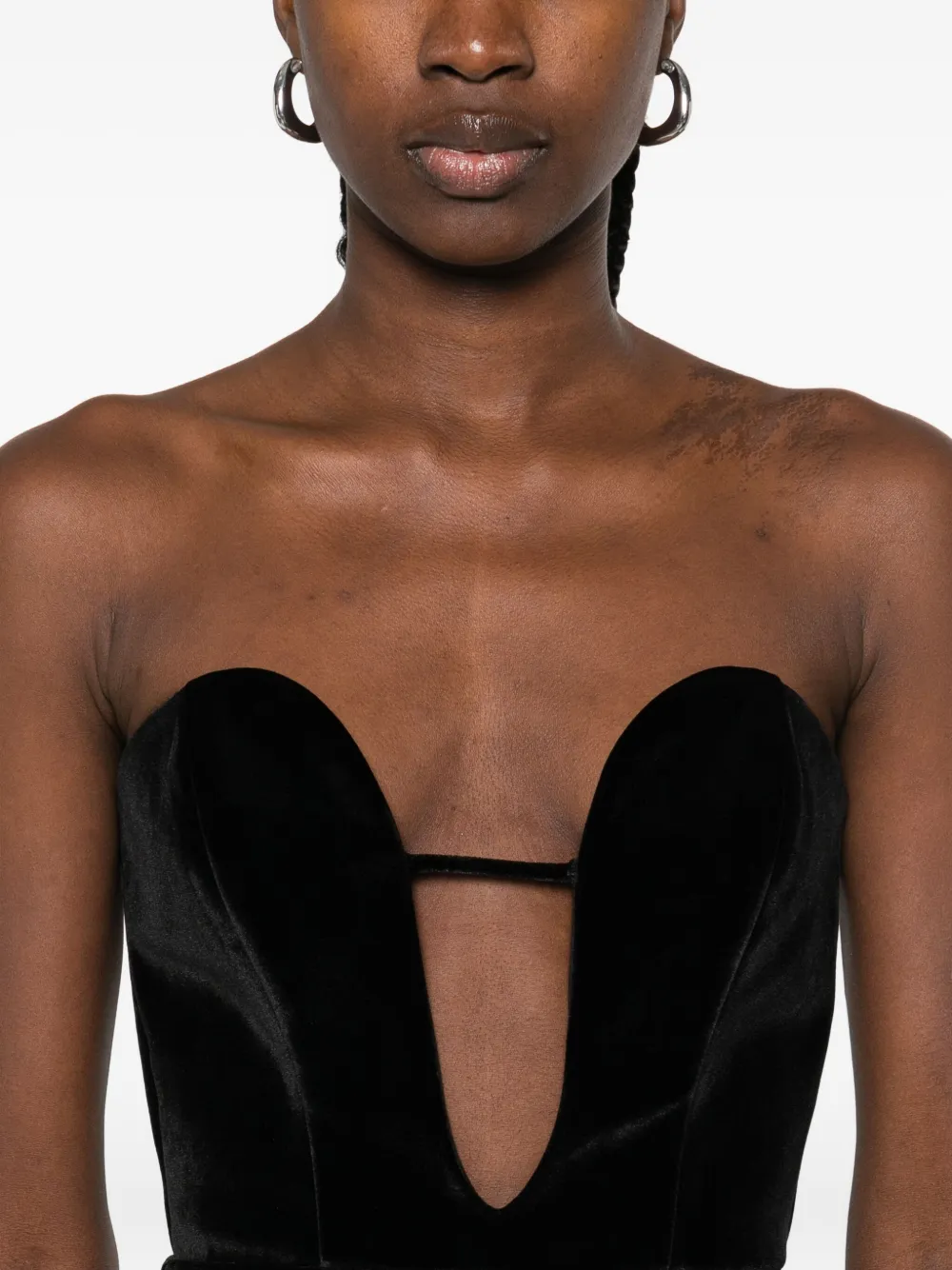 Vestiaire d'un Oiseau Libre Off-shoulder fluwelen jurk Zwart